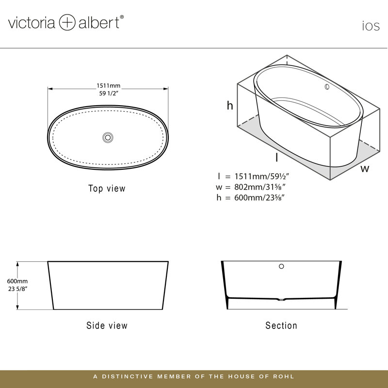 Ios 60" x 60" Freestanding Soaking Bathtub, Englishcast White