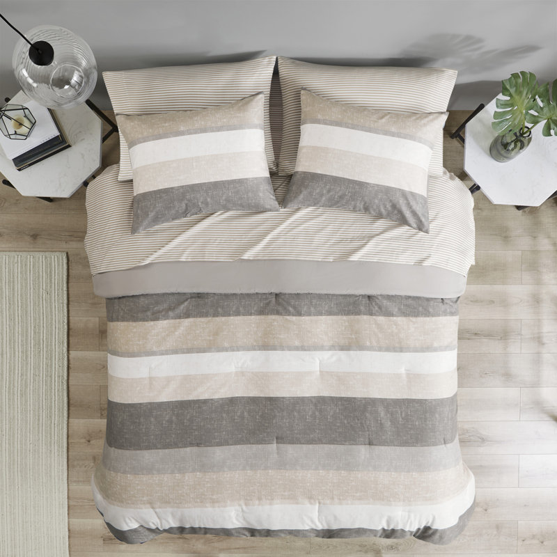 Full Taupe and Grey Microfiber Reversible Bed in a Bag Set