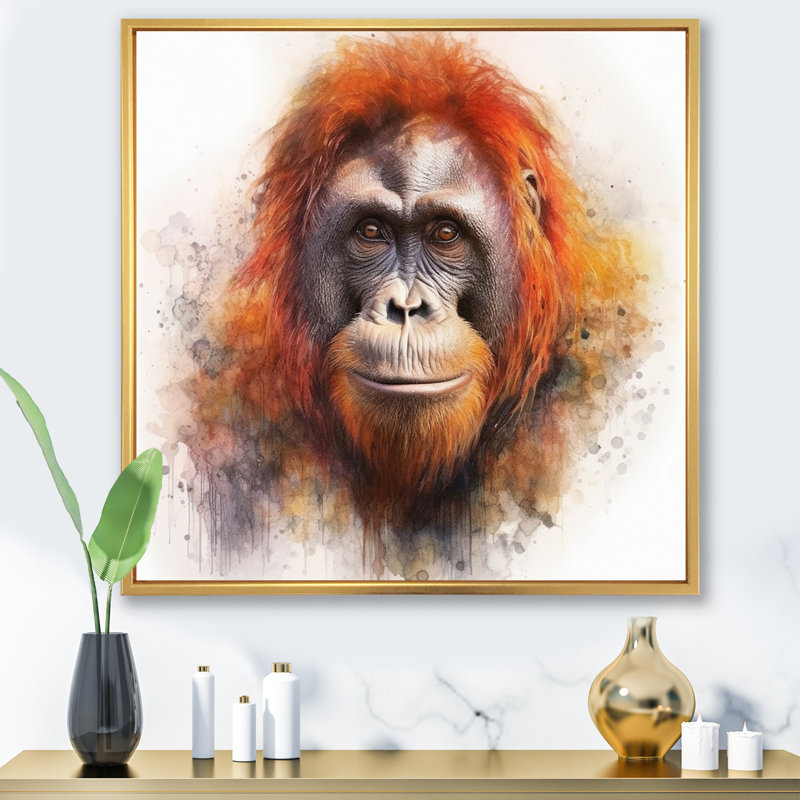 Orang-outan tropical II - animaux, art mural, salon, H 24 po x l 24 po x P 1 po, Cadre flottant doré