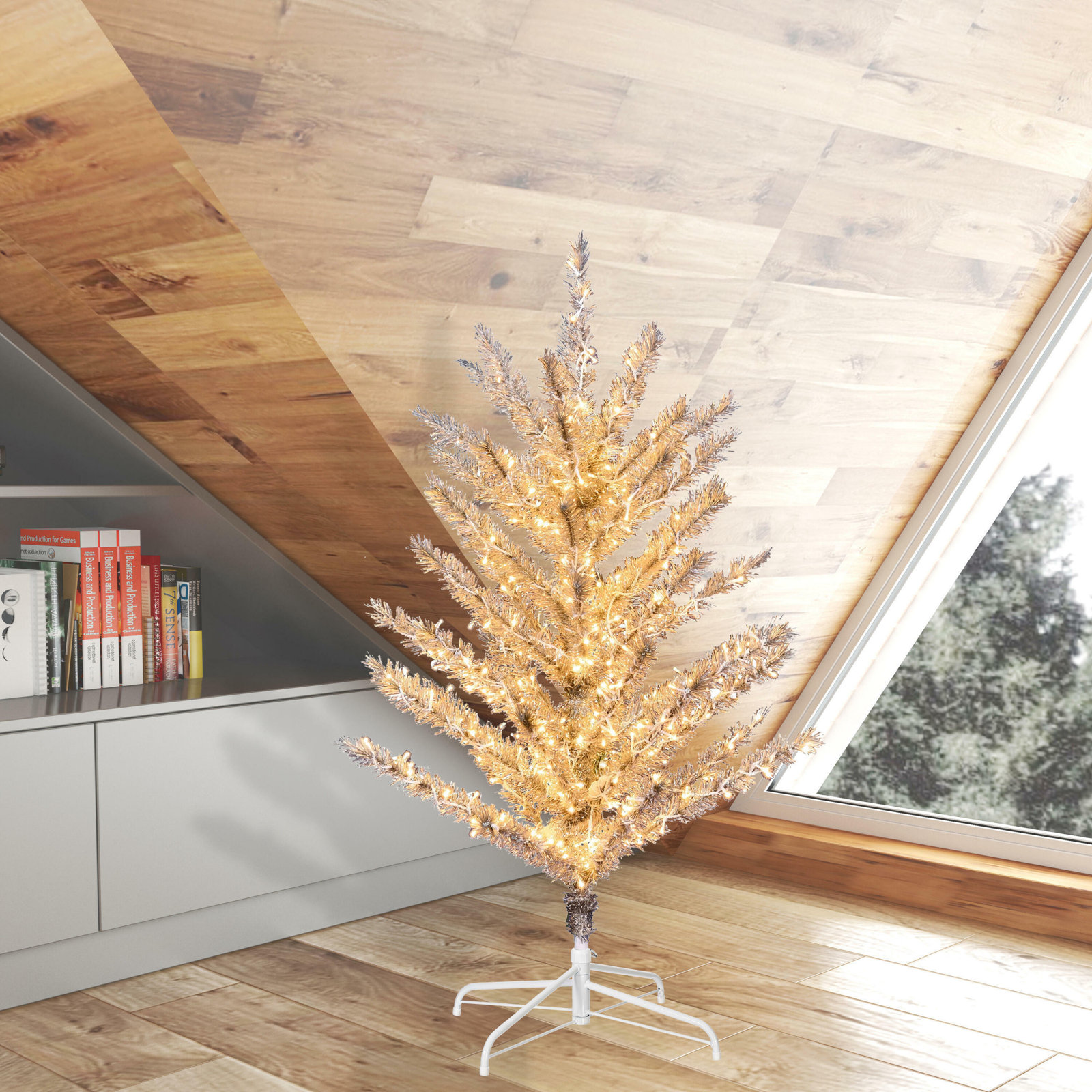 8' Pre-Lit Pine Tree, 4', Warm White