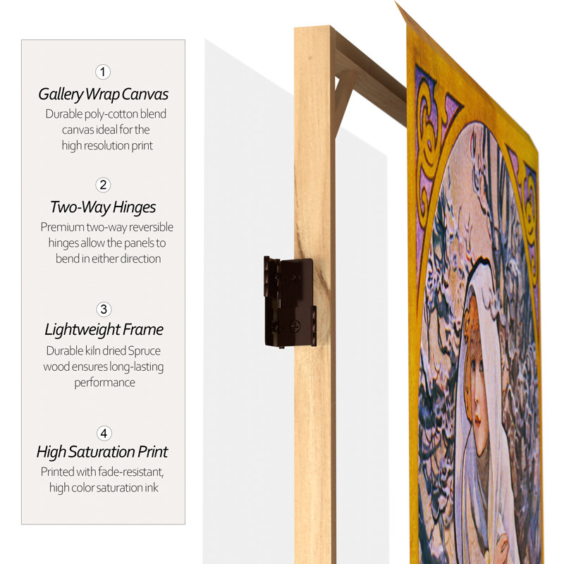 71" x 51.66" Tall Double Sided Four Seasons Canvas 4 Panel Room Divider, 3 ft Tall