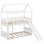Lit superposé simple au-dessus de simple avec glissière, structure en bois de style maison pour chambre d'enfant, conception peu encombrante avec garde-corps-121466681