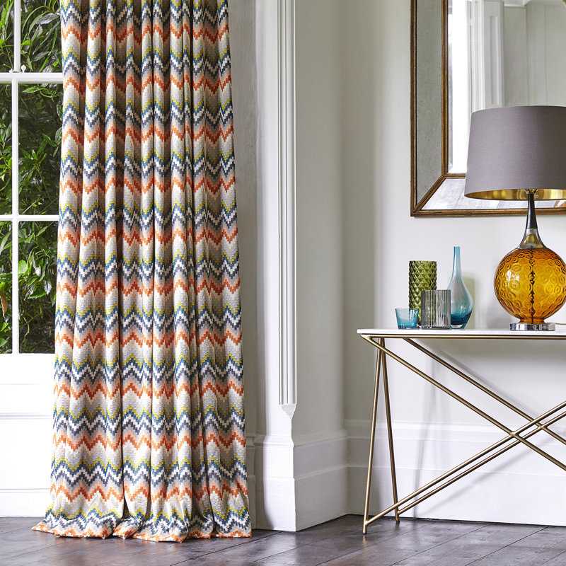 Minouri Fabric, Teal/Mandarin/Lichen