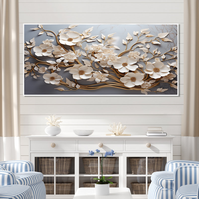 «White Orchid Tree Garden of Branches 7», reproduction d'art sur toile florale abstraite - reproduction d'orchidée sur toile