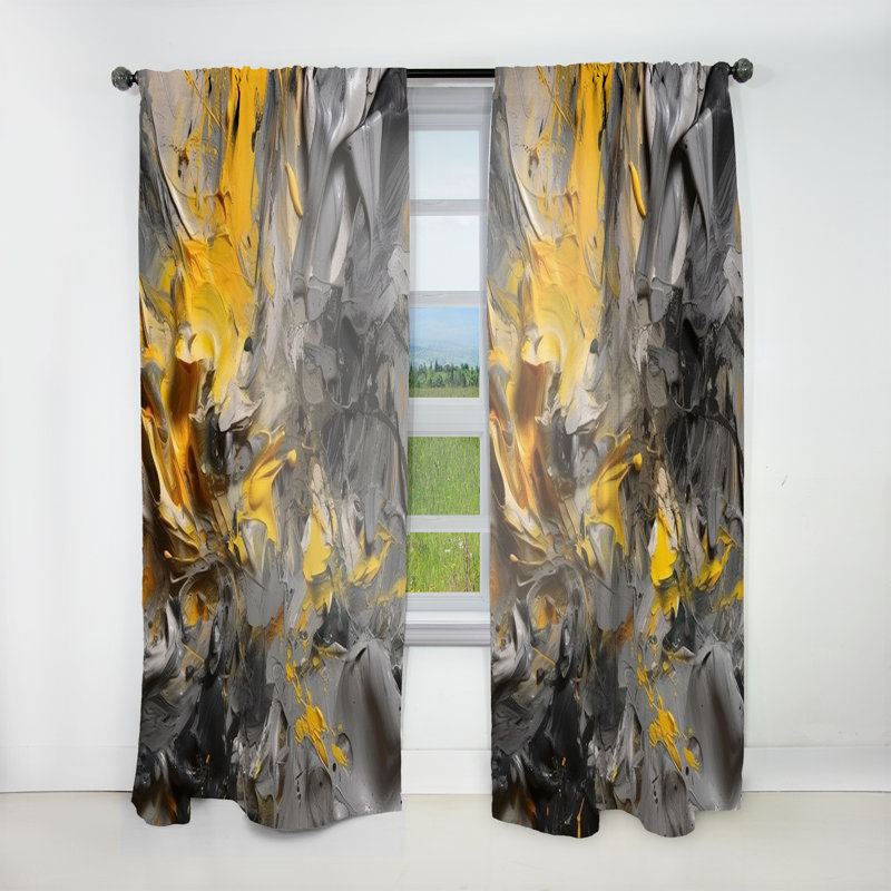 Mustard Yellow And Vivid Gray V - Abstract Velvet Curtain - 1 Panel, 52" W x 95" L
