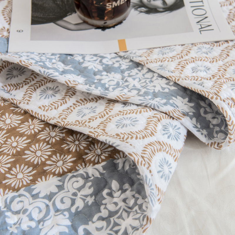 Ensembles de courtepointe 100% coton 98 po x 106 po DDUOXIN - 1 courtepointe avec 2 taies décoratives, Brun / Gris
