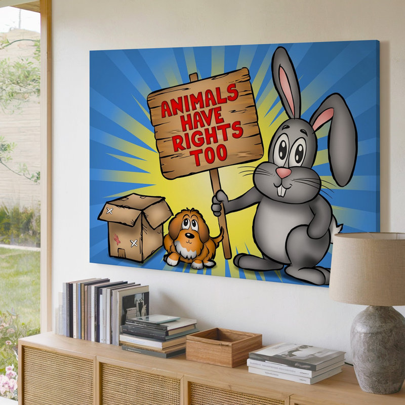 Toile dans une vibrante illustration de style dessin animé, un grand lapin d'art mural vertical, avec des yeux expressifs surdimensionnés et un long art mural sur toile