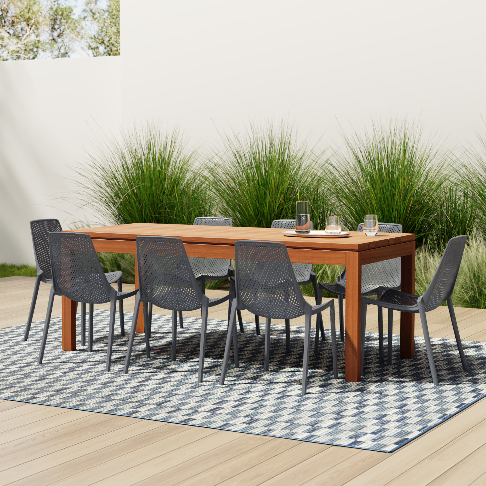 Anautica 83" Eucalyptus Patio Dining Set, Gray
