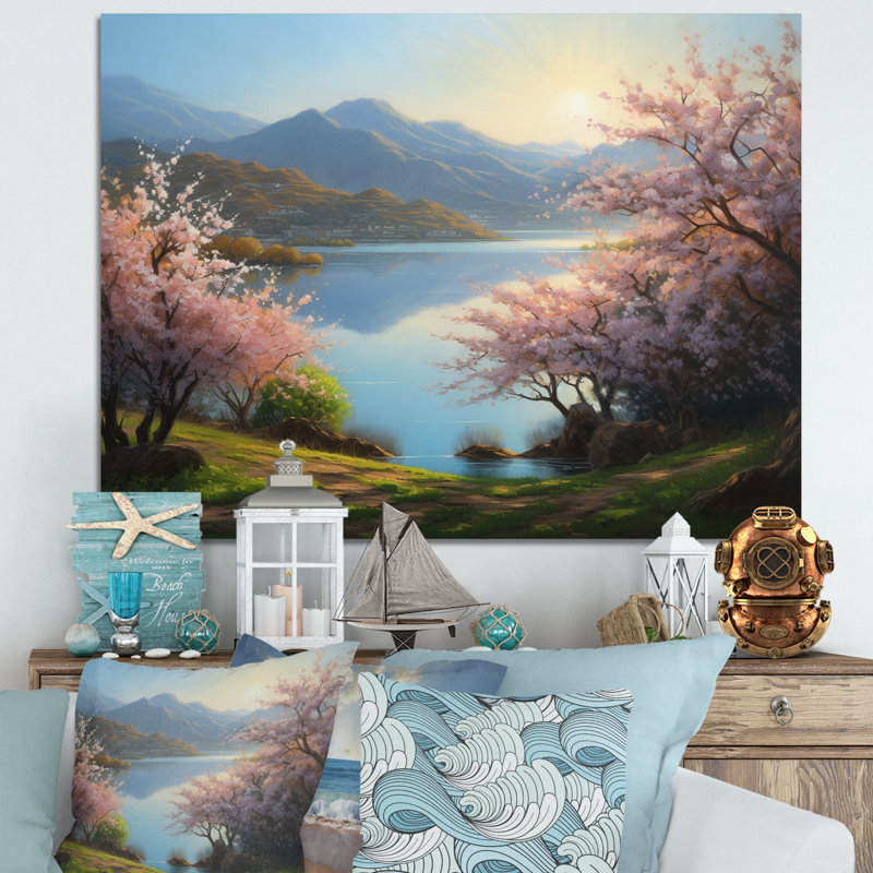 Ramas Cherry Blossom Trees By The Water I sur toile, H 30 po x l 40 po x P 1,5 po, Toile tendue