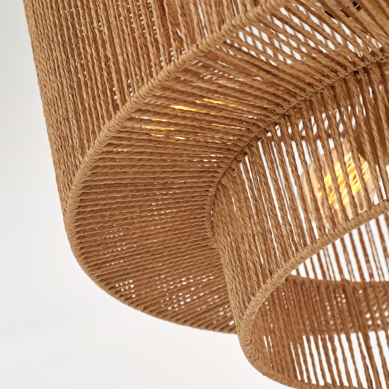 6-light Boho Hand Woven Drum Rattan Chandelier, 6, 3, Gold