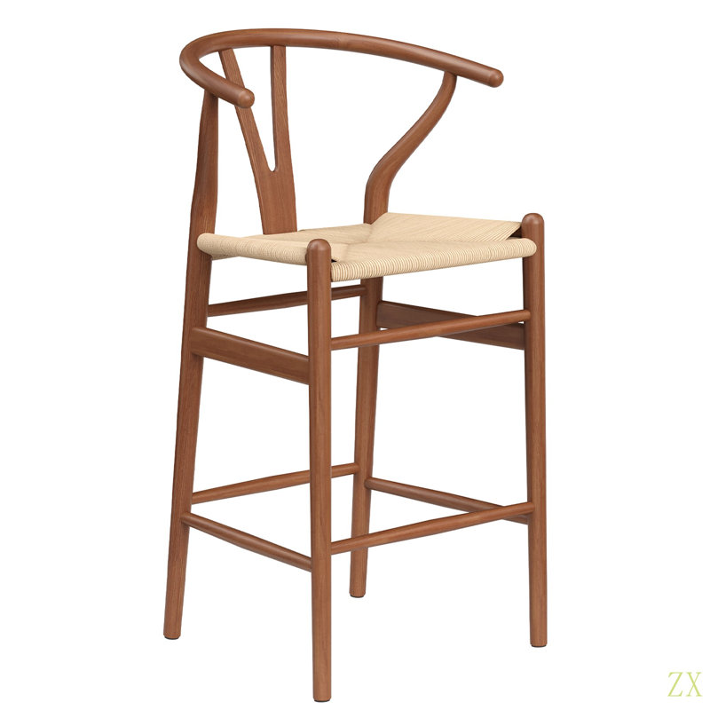 Tabouret de bar Wishbone, tabourets de bar à hauteur de comptoir tissé, chaises de bar en rotin entièrement assemblées pour îlot de cuisine, 1 pièce