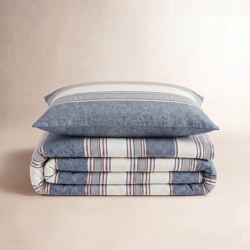 Splendid Tuscan Stripe Linen/Cotton Blend 2-Piece Duvet Cover Set – Cool, Crisp & Breathable Bedding for Summer and Hot Sleepers, Twin