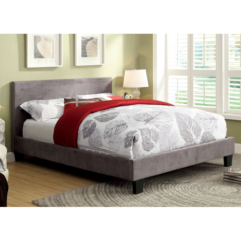 Keilianys Upholstered Low Profile Platform Bed, Queen, Gray