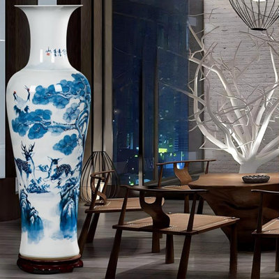 Cerf de 70,87 po Jingdezhen en céramique peinte à la main et grue ensemble dans un grand vase décoratif