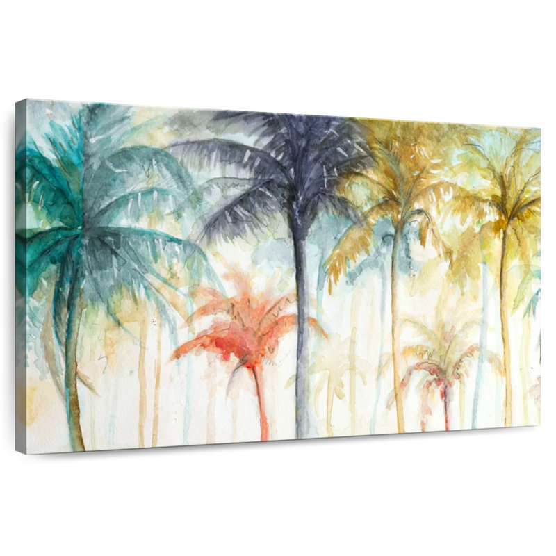 Aquarelle Harnek, palmiers d'été, H 26 po x l 39 po
