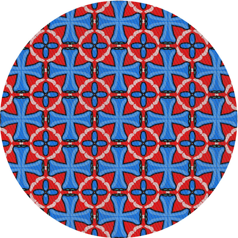 Tapis rouge / bleu Power Loom, Rond 7 pi