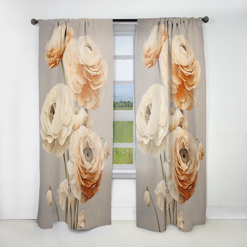 Normandy Floral Delights In Ranunculus II - Ranunculus Curtain - Velvet Room Darkening - 1 panel, 52" W x 120" L