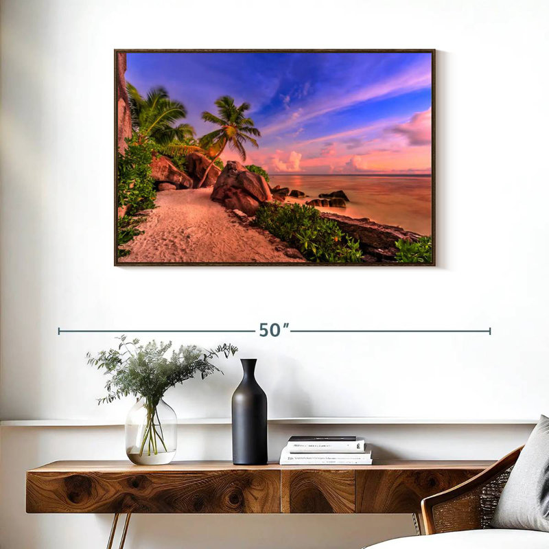 La Digue Sundown, 37 po x 25 po, Cadre flottant noyer
