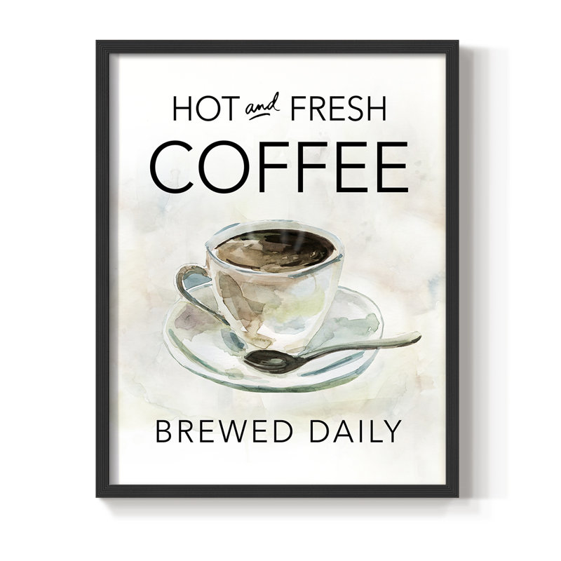 «Hot and Fresh Coffee», reproduction encadrée - bois massif, Noir, noir, noir, noir, H 15 po x l 12 po