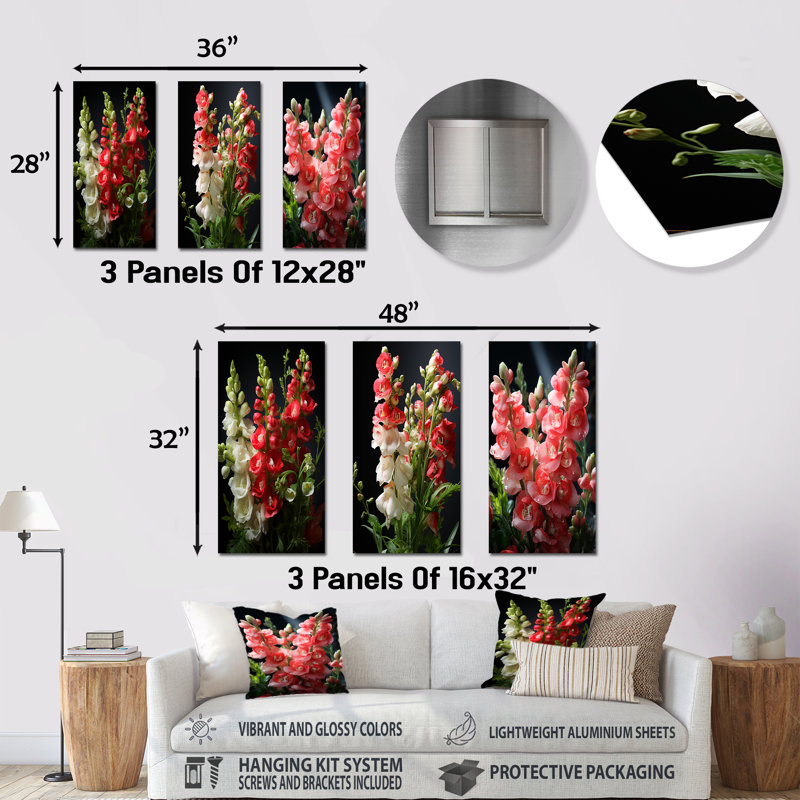 Snapdragons Serenade I - Snapdragons Metal Wall Decor Set Of 3, 32" H x 48" W