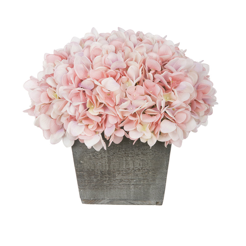 Arrangement d'hortensias artificiels roses en pot, Rose bonbon