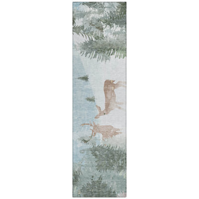 Machine Washable Indoor/Outdoor Christmas Reindeers Xhevrie Sky Rug