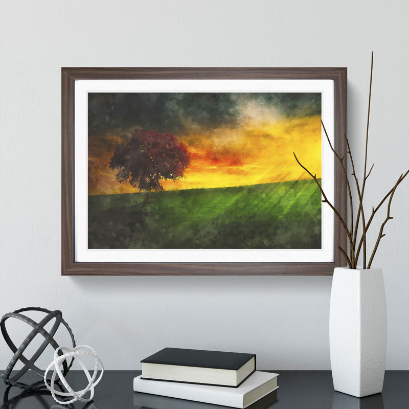 Tree at Sunset Vol.6 - Picture Frame Graphic Art, 27cm H x 36cm W x 2cm D, Walnut