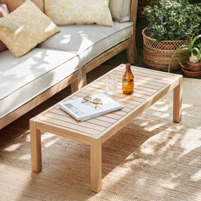 Ebamba 47.24" Modern Coastal 47.24" Acacia Wood Outdoor Coffee Table with Slatted Top and Solid Frame