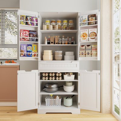 71" Kitchen Pantry Cabinet With Sliding Storage Rack And 6 Hanging Shelves by Red Barrel Studio