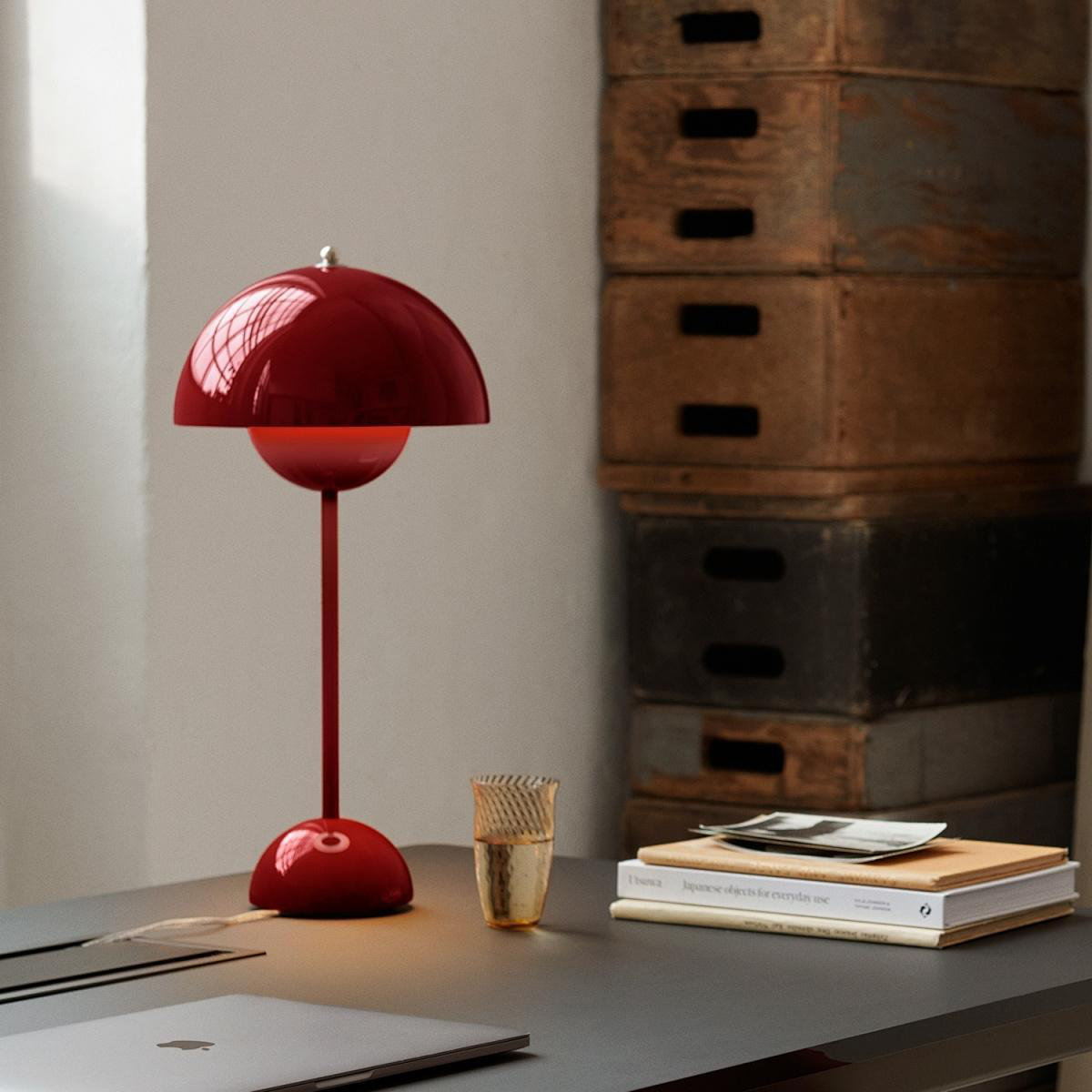 Brunilde Adjustable Metal Table Lamp, Red, Red