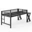 Lit mezzanine simple pour lit très grand avec bureau avec pieds en forme de X, lumières DEL, ports USB, escalier et garde-corps en filet - structure en métal, lit surélevé peu encombrant-133037984