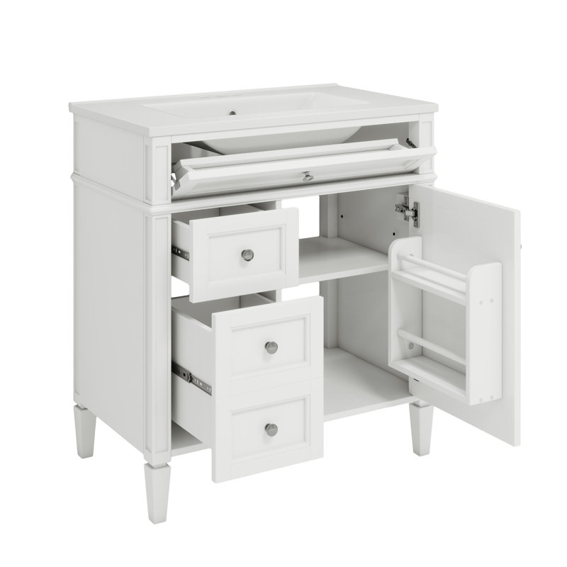 Meuble-lavabo 30 po avec lavabo, armoire de rangement moderne, 2 tiroirs et tiroir basculant
