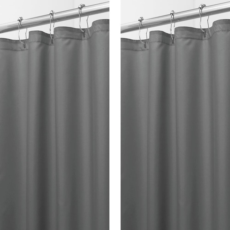 iDesign Solid Polyester Shower Curtain - 72" x 72" - Set of 2 - White, Dark Gray