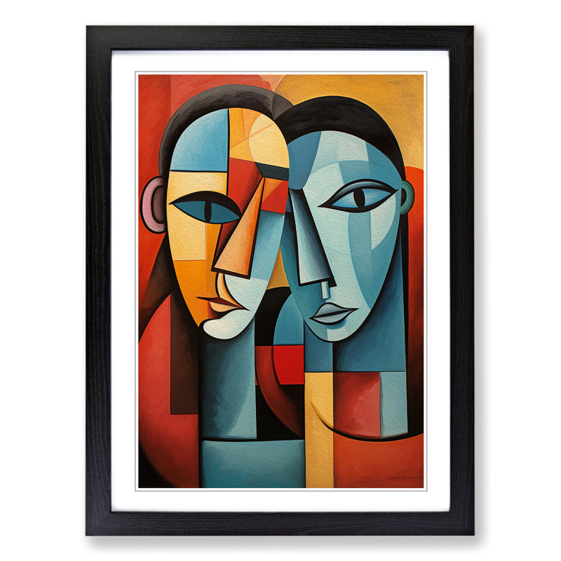 Two Men In Love Cubism No.2 - Single Picture Frame Print on Wood, 46cm H x 34cm W, Black Framed