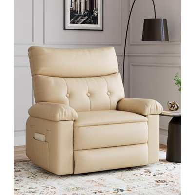 Oversized Rocker Swivel Recliner Chair, PU Leather Extra Wide Manual Recliner with 360° Swivel for Adults by Latitude Run
