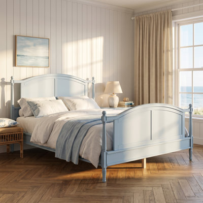 Farmhouse Traditional Wooden Queen Size Platform Bed Frame, Cottage Panel Bed with Arched Headboard & Footboard, Ornate Spindle Posts, Sturdy Wood Sla