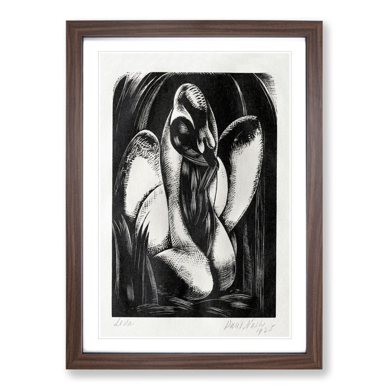 Swan by Paul Nash - Picture Frame Painting, 36cm H x 27cm W x 2cm D, Walnut Framed