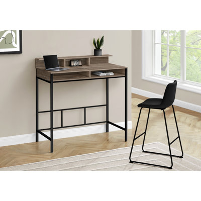 Contemporary Standing Computer Table With Storage Options, 48"l, Brown Laminate, Black Metal, Home Office Setup Modern Work Desk Extra Shelves, Taupe