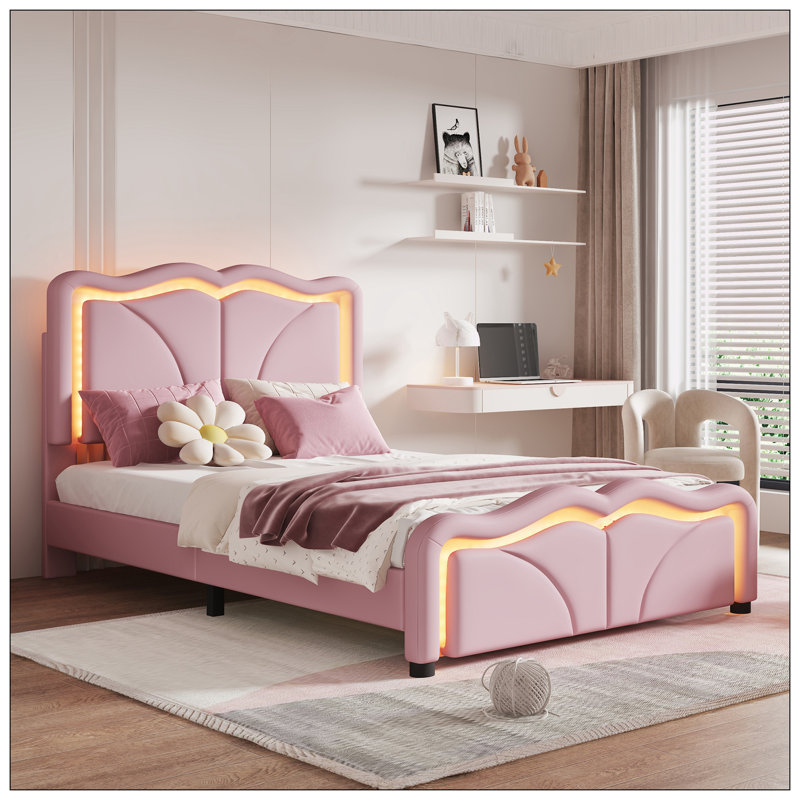 Densmore Upholstered Platform Bed, Twin, Pink