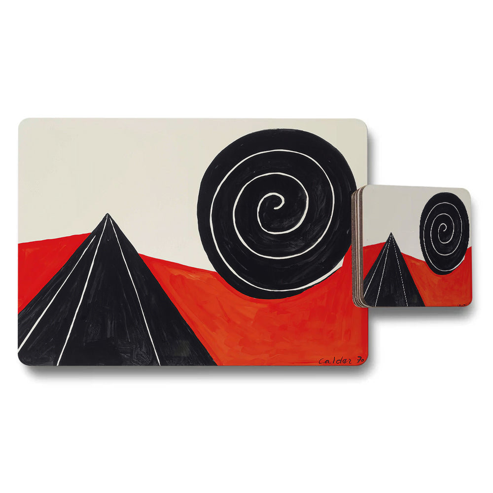 Abstract Pyramid and Spiral Placemat and Coaster Set Modern Art
