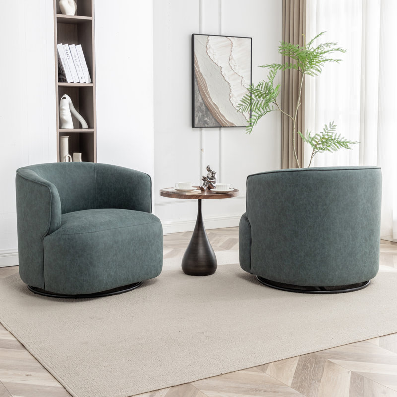 Jalena Upholstered Swivel Barrel Chair, Blue Polyester