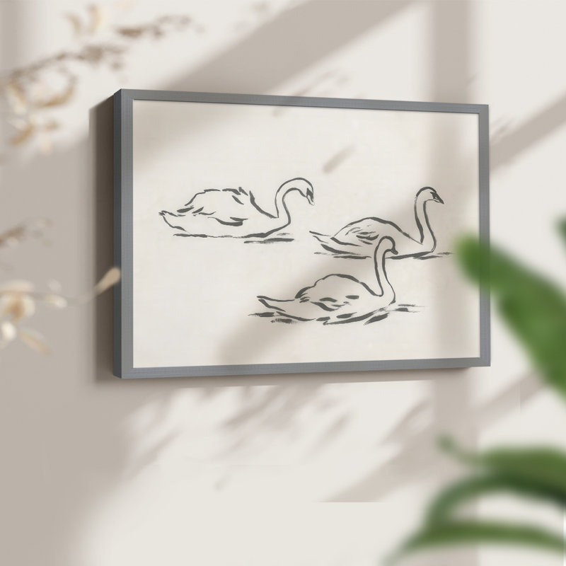 Swan Sketch II -Framed Print - Restickable, Gris, H 16 po x l 20 po