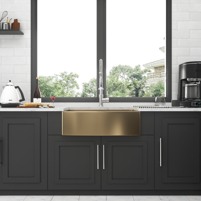 Gold-Toned Farmhouse Apron Sink - Premium Stainless Steel
