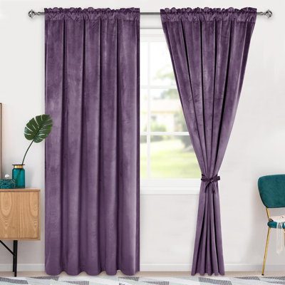 2 Panels Velvet Curtains & Window Coverings for Bedroom and Living Room, Rod Pocket Light Filtering Draperies with Decorative Tiebacks, 80%-135% Light Blocking Thermal Privacy Window Panels for Indoor Home Ornament