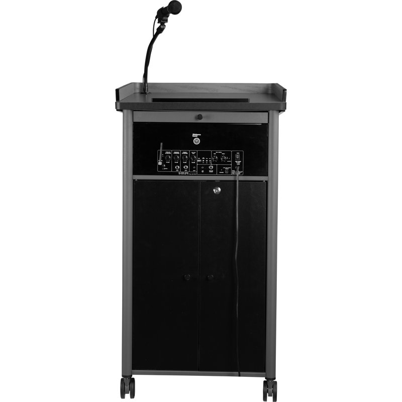 Charcoal and Black Steel Multimedia Lectern with Sound System