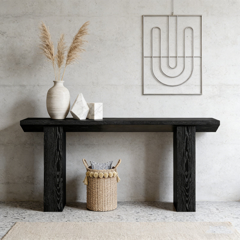63-Inch Industrial Farmhouse Console Table with Dual-Tier Storage and Inverted Triangle Design for Entryway or Behind Sofa Use.