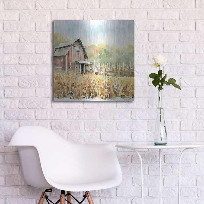  «Countryside Autumn Barn 3» par Nicole DeCamp, art mural en métal, 24 po x 24 po, H 24 po x l 24 po