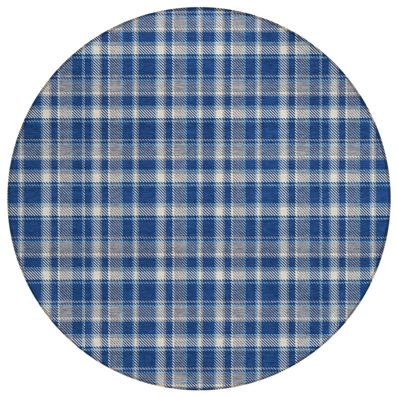Washable Plaid Indoor / Outdoor Rug, Round 8'