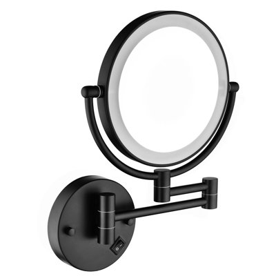 8 Inch LED Wall Mount Two-Sided Magnifying Makeup Vanity Mirror, 12 Inch Extension, 1X/3X Magnification, 360 Degree Rotation, Waterproof Button Shaving Mirror