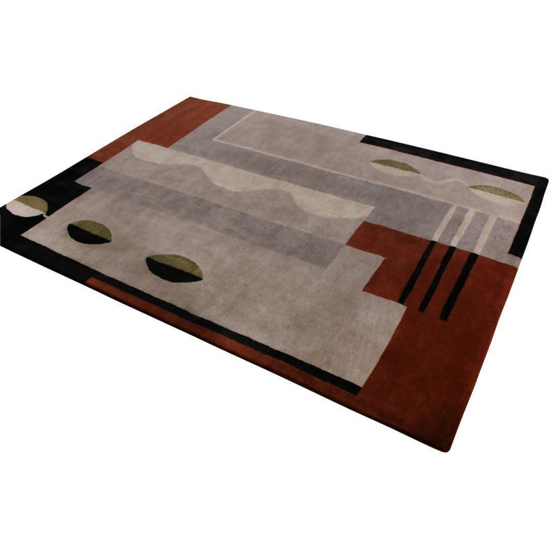 Mid Century Modern Hand Knotted Geometric Area Rug, Rectangle 6' x 9'